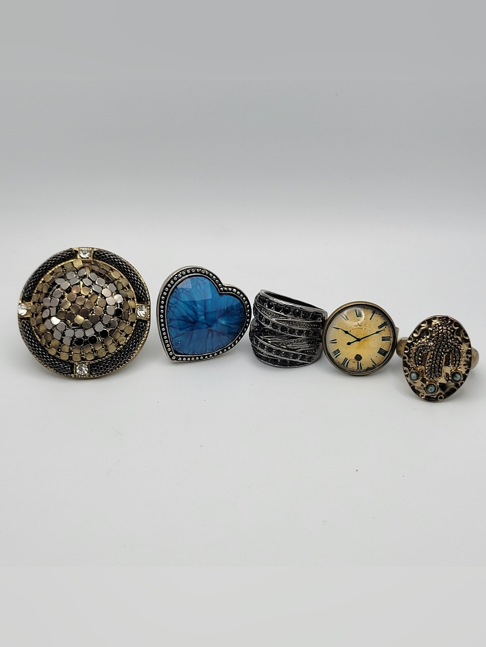 Blue Heart Statement Ring - Bold Resin Heart Center Preloved